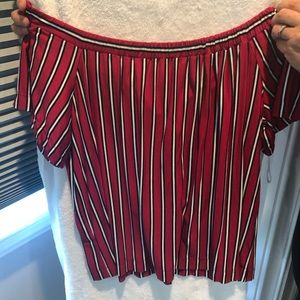 LOFT Red&White striped off the shoulder top M NWT